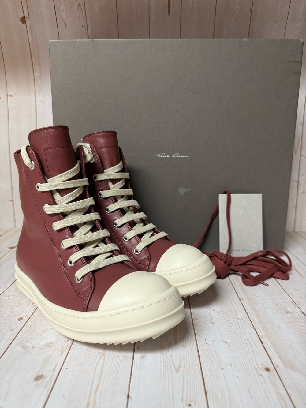 Rick Owens Sneaks Women's High-Top Leather Sneakers Rosewood Red  Sz 37 / 7
